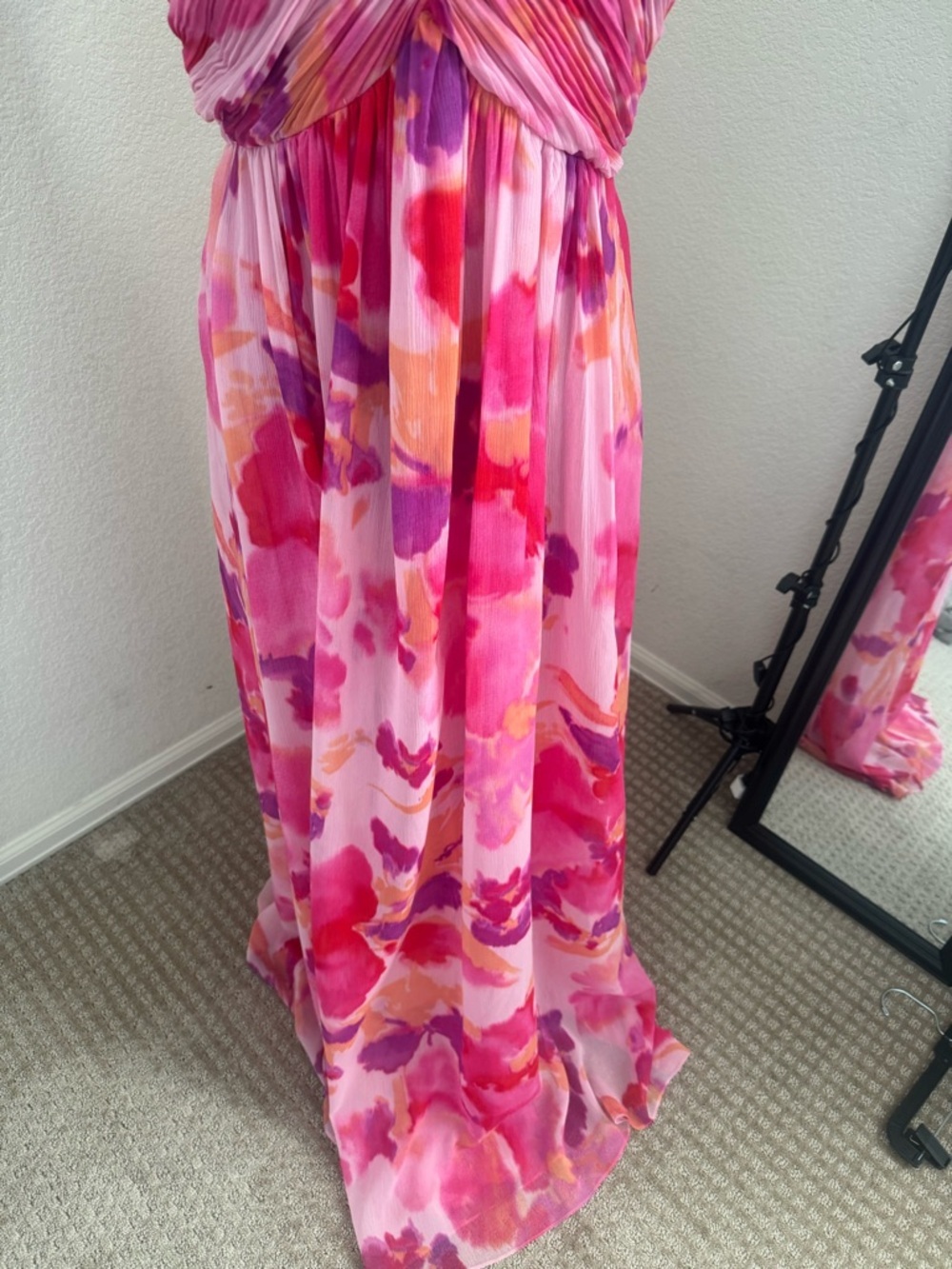 Boston Proper Pink Floral Maxi Dress Ruffle V-Neck Pleated Flowy Summer size 8 - Picture 7 of 13
